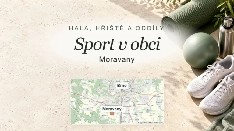 Sport v obci, Moravany – obecný tematický motiv oboru a orientační mapa obce u Brna