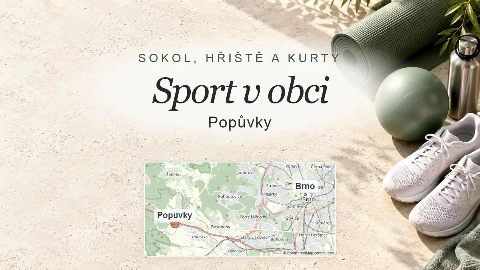 Sport v obci, Popůvky – obecný tematický motiv oboru a orientační mapa obce u Brna