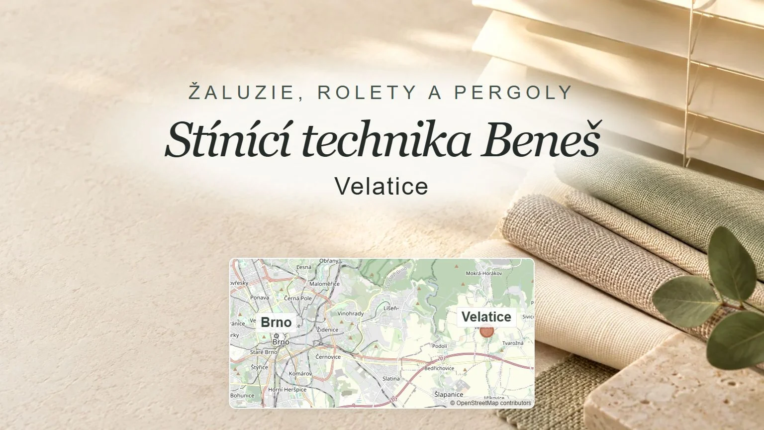 Stínící technika Beneš, Velatice – obecný tematický motiv oboru a orientační mapa obce u Brna