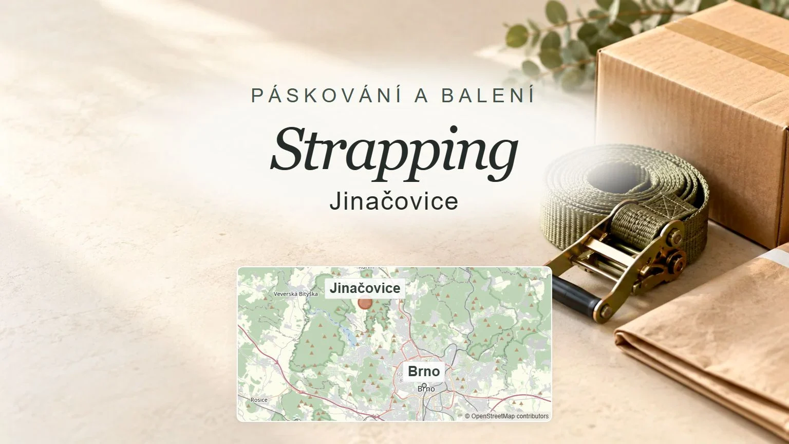 Strapping, Jinačovice – obecný tematický motiv oboru a orientační mapa obce u Brna
