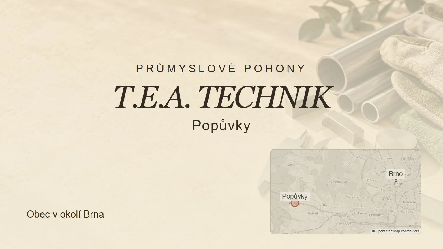 Průmyslové pohony T.E.A. TECHNIK, Popůvky – tematický náhled s orientační mapou obce u Brna