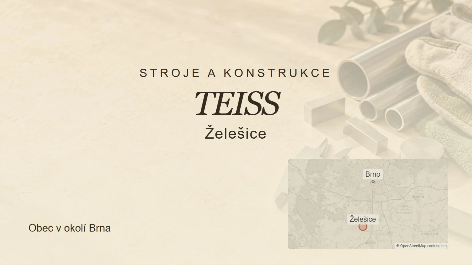 Stroje a konstrukce TEISS, Želešice – tematický náhled s orientační mapou obce u Brna