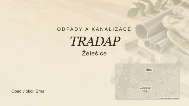 Odpady a kanalizace TRADAP, Želešice – tematický náhled s orientační mapou obce u Brna