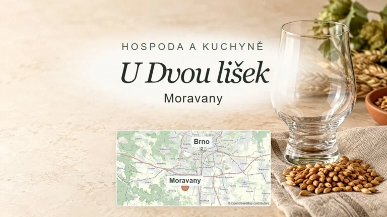 U Dvou lišek, Moravany – obecný tematický motiv oboru a orientační mapa obce u Brna