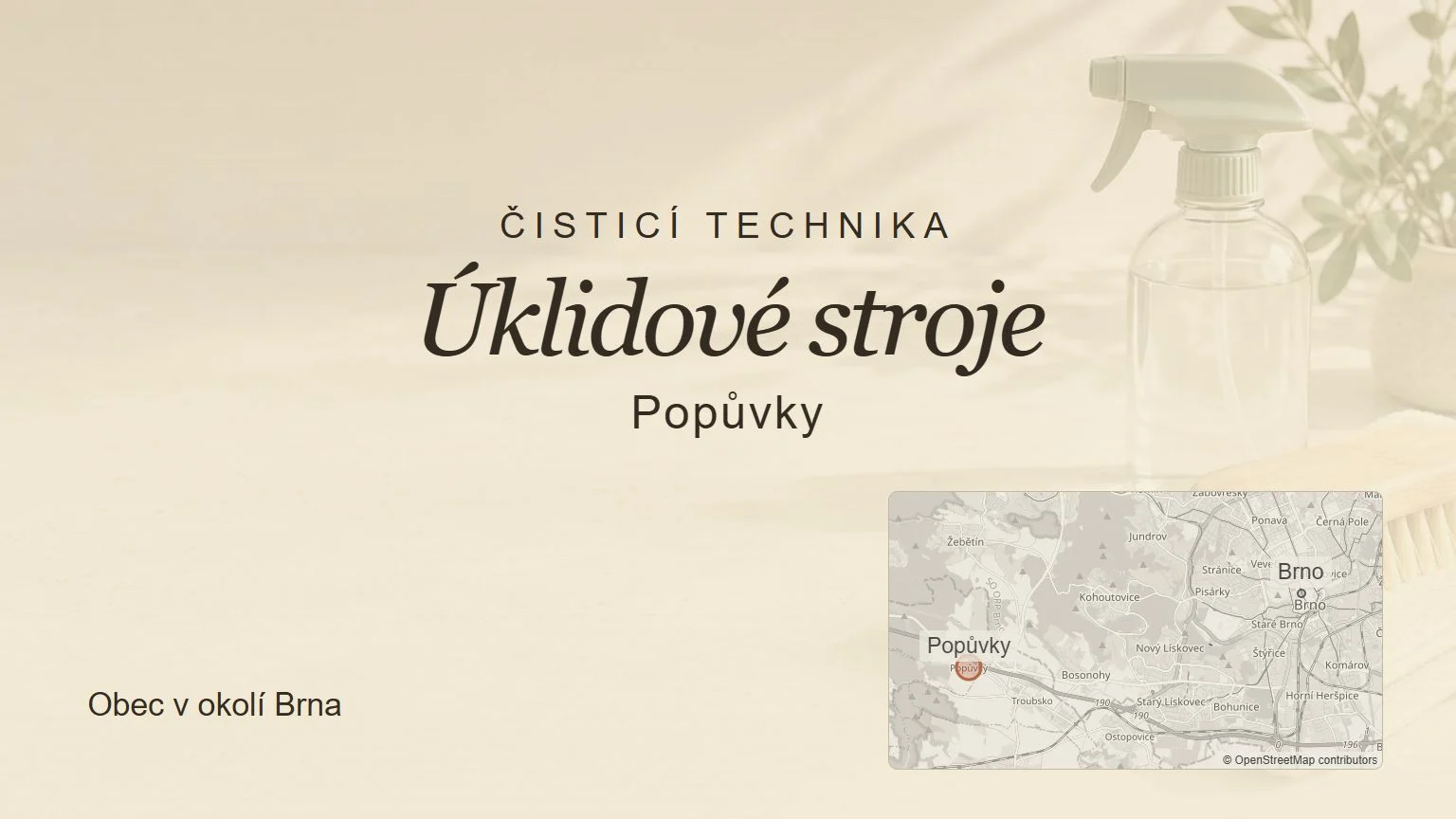 Čisticí technika Úklidové stroje, Popůvky – tematický náhled s orientační mapou obce u Brna