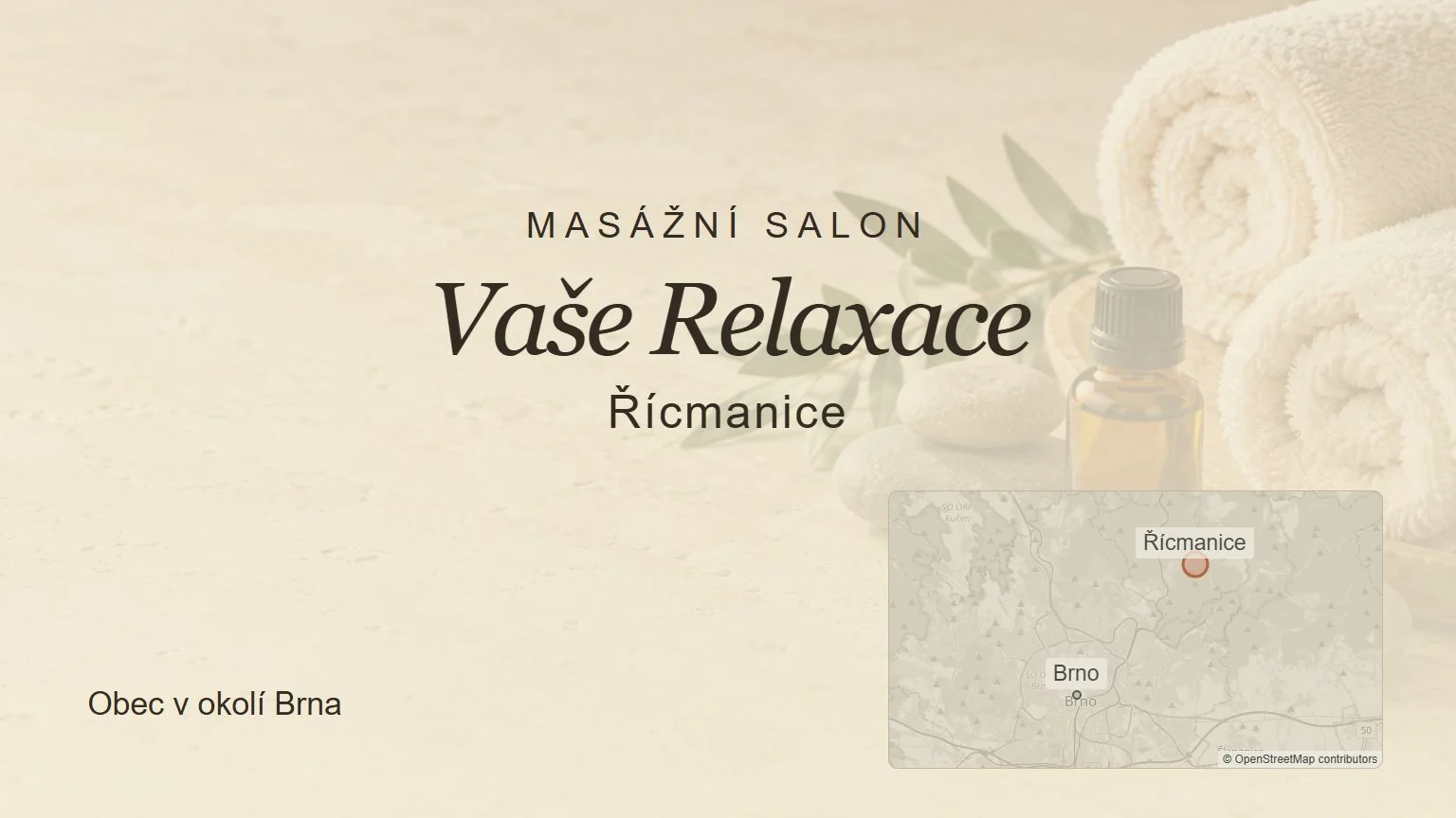 Masážní salon Vaše Relaxace, Řícmanice – tematický náhled s orientační mapou obce u Brna