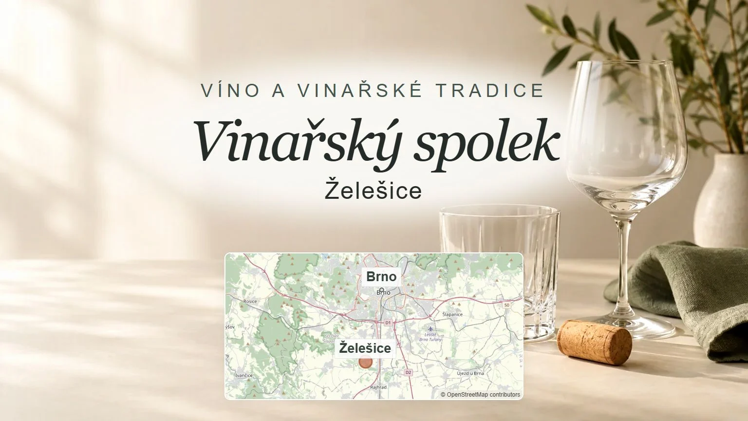 Vinařský spolek, Želešice – obecný tematický motiv oboru a orientační mapa obce u Brna