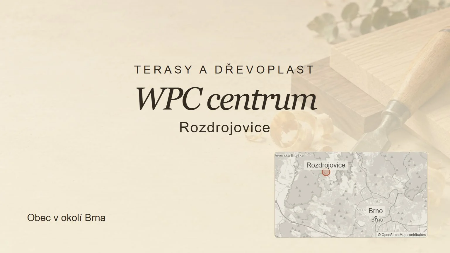 Terasy a dřevoplast WPC centrum, Rozdrojovice – tematický náhled s orientační mapou obce u Brna