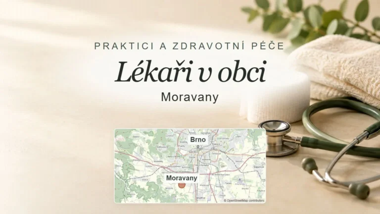Lékaři v obci, Moravany – obecný tematický motiv oboru a orientační mapa obce u Brna