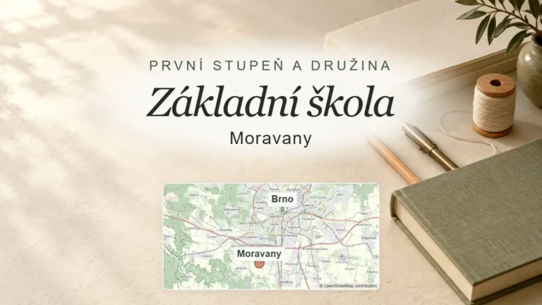 Základní škola, Moravany – obecný tematický motiv oboru a orientační mapa obce u Brna
