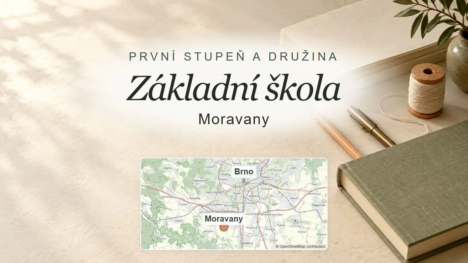 Základní škola, Moravany – obecný tematický motiv oboru a orientační mapa obce u Brna