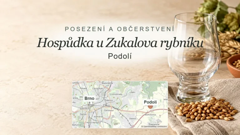 Hospůdka u Zukalova rybníku, Podolí – obecný tematický motiv oboru a orientační mapa obce u Brna