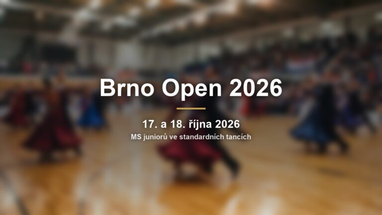 Rozmazaná taneční soutěž s nápisem Brno Open 2026 a termínem