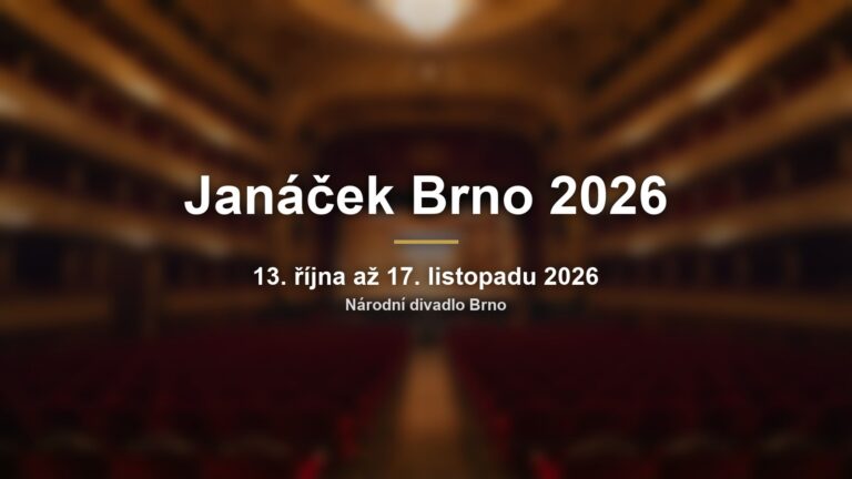 Rozmazané hlediště opery s názvem festivalu Janáček Brno 2026 a termínem