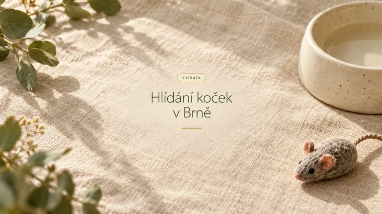 Detail kočičí misky a plstěné hračky na lněném podkladu