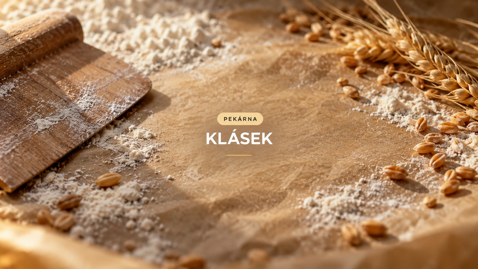 Detail pekařské stěrky, mouky a obilných zrn