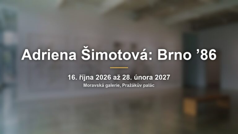 Rozmazaná galerie s díly z papíru a nápisem Adriena Šimotová: Brno ’86
