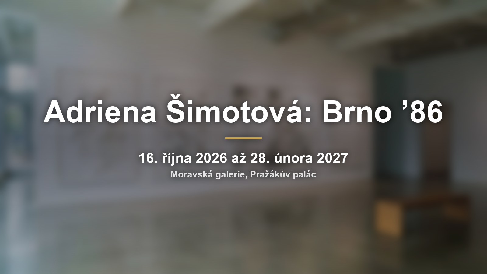 Rozmazaná galerie s díly z papíru a nápisem Adriena Šimotová: Brno ’86
