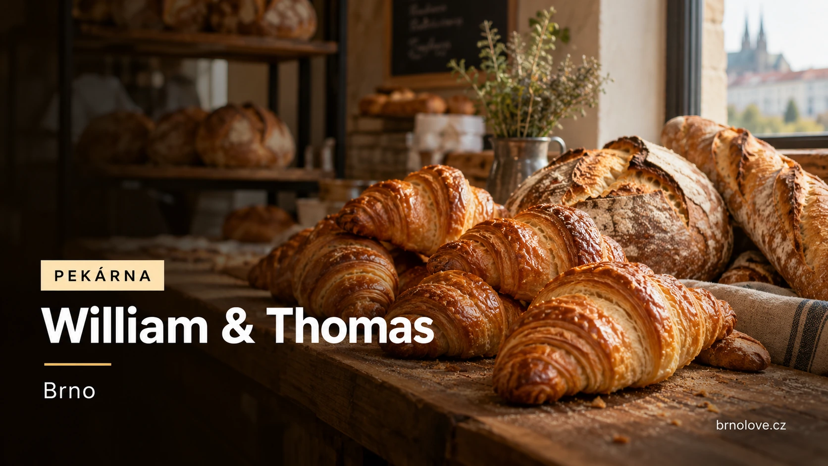 Ilustrační scéna s croissanty a řemeslným pečivem – William & Thomas, Brno